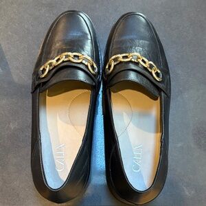 Callia Black Loafers with Gold Chain